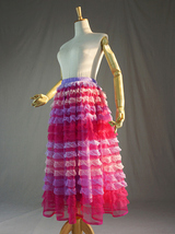 Pink Red Tiered Tulle Skirt Outfit Layered Tulle Midi Skirt Custom Plus Size