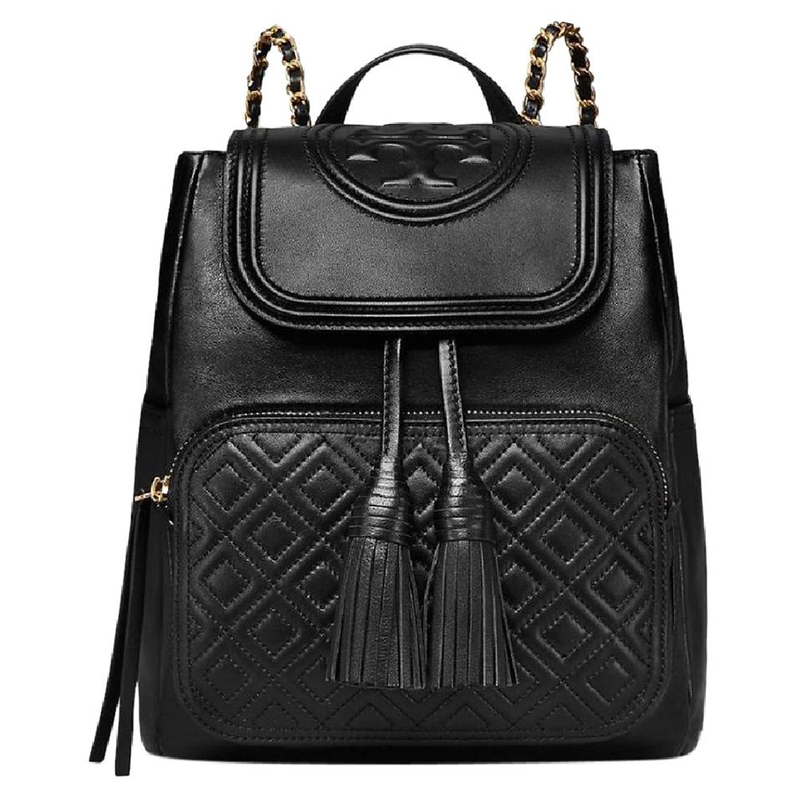 Tory Burch Fleming Leather Backpack- Black 