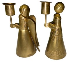 Vintage Pair Mid Century Brass Angel Altar Boy Priest Candle Holder Christmas image 2