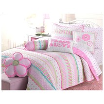 Pink Greta Pastel Polka Dot Flower 100% Cotton Reversible Quilt Bedding ... - $135.99