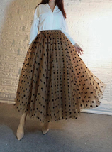 Full Polka Dot Tulle Skirt in Caramel, Women Polka Dot Maxi Tulle Skirt 