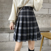 Knee Length Pleated Plaid Skirt Women Plus Size Navy Black Pleated PLAID SKIRTS image 11
