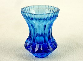 Cobalt Glass Toothpick Holder, Pineapple Shape, Thumbprints, Notched Rim - $14.65