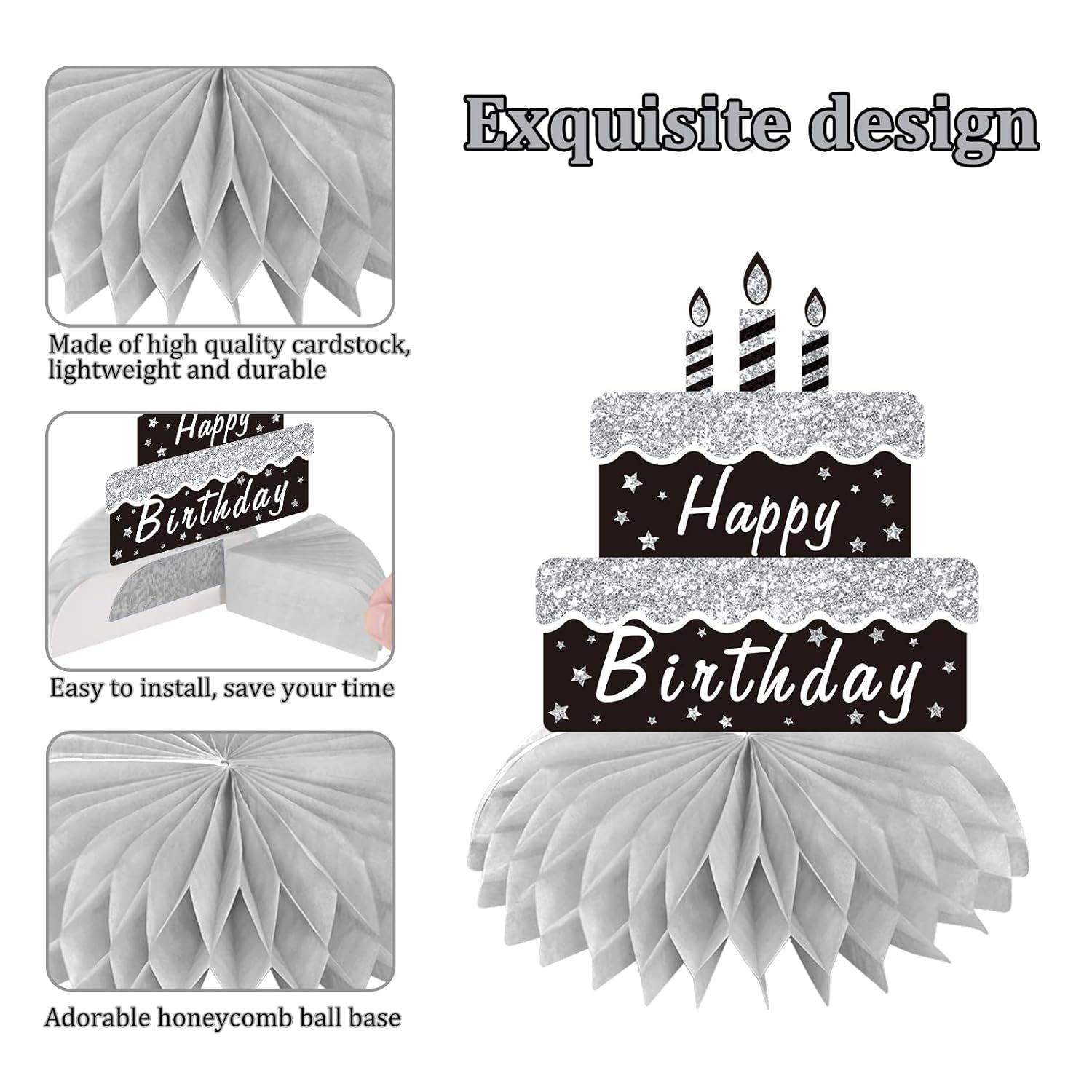 8Pcs Black White Silver Birthday Decorations Centerpieces For