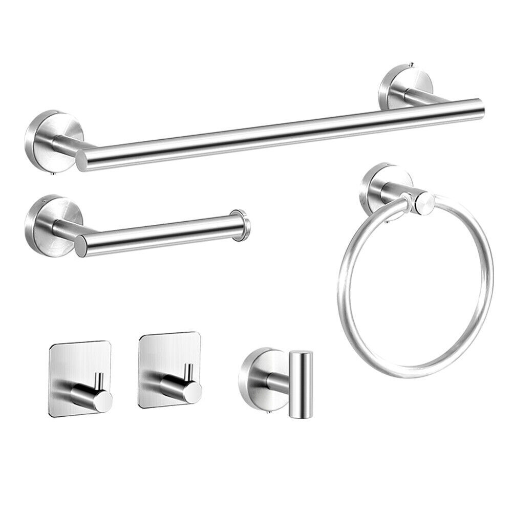 6 Pcs Bathroom Hardware Accessories Set Hand Towel Bar Ring Stainless