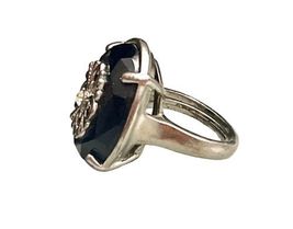 Vintage Women Art Deco Black Stone Silver Cocktail Statement Ring Size 8.75 image 5