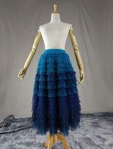 Sage Green Blue Layered Tulle Skirt High Waisted Tiered Tulle Maxi Skirt image 10