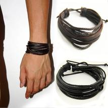 Leisure KPOP Fashion Men Women Hand-woven Leather Bracelet Multilayer bracelet - $5.99