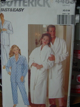 Sewing Pattern Xsm-Med (32&quot;- 40&quot; Chest) Pajamas or Robe Unisex UNCUT 4483 - $4.99