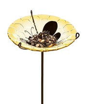 Bee Bird Feeder Garden Stake Glass Metal 29" High Double Pronged Honeycomb image 2