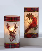 Christmas Candle Holder Hurricane 7.8" High Red Plaid Cardinal or Reindeer image 1