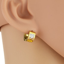Gold Tone Huggie Hoop Earrings With Gold Swarovski Style Crystals - $19.99