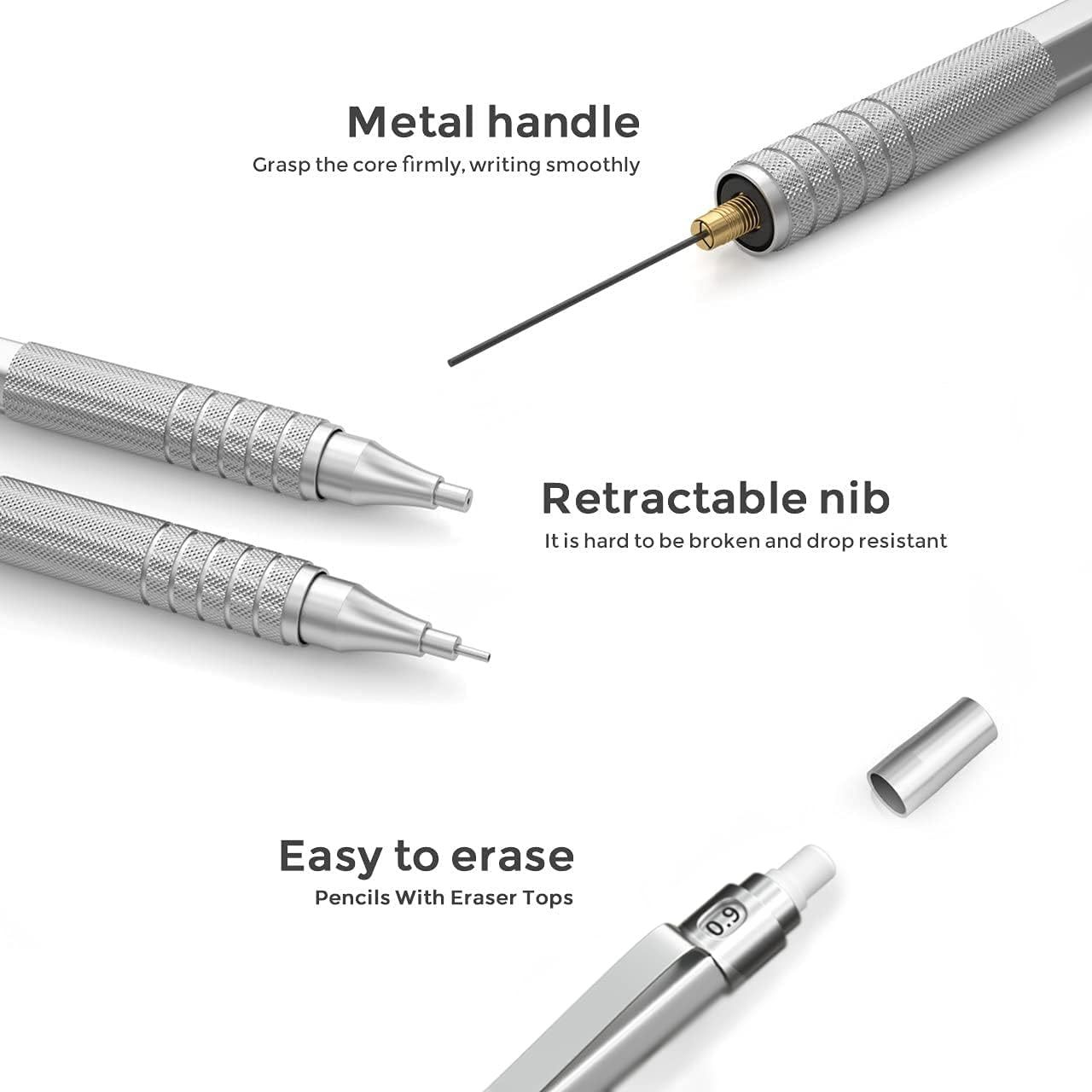 Nicpro 0.5 mm Mechanical Pencils Set with Case, 3PCS Professional Meta