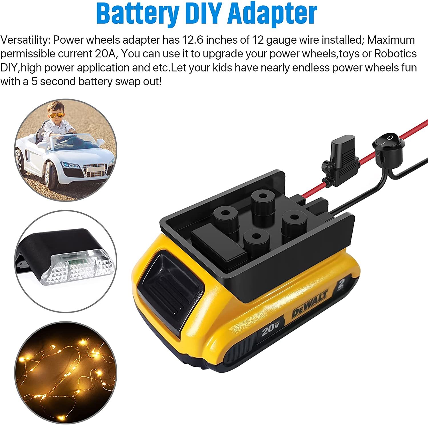 Battery Adapter for Black and Decker 20v Dock Power Connector 12 Gauge  Robotics