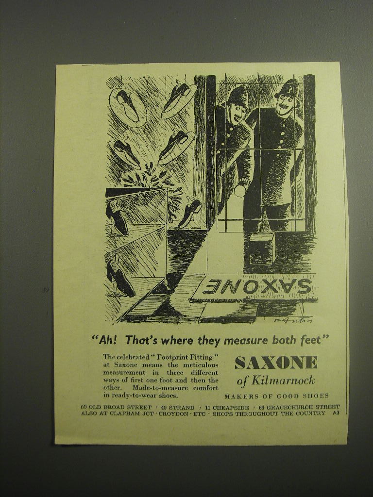 1948 Saxone Shoes Ad Cartoon By Anton Ah Thats Where They Measure