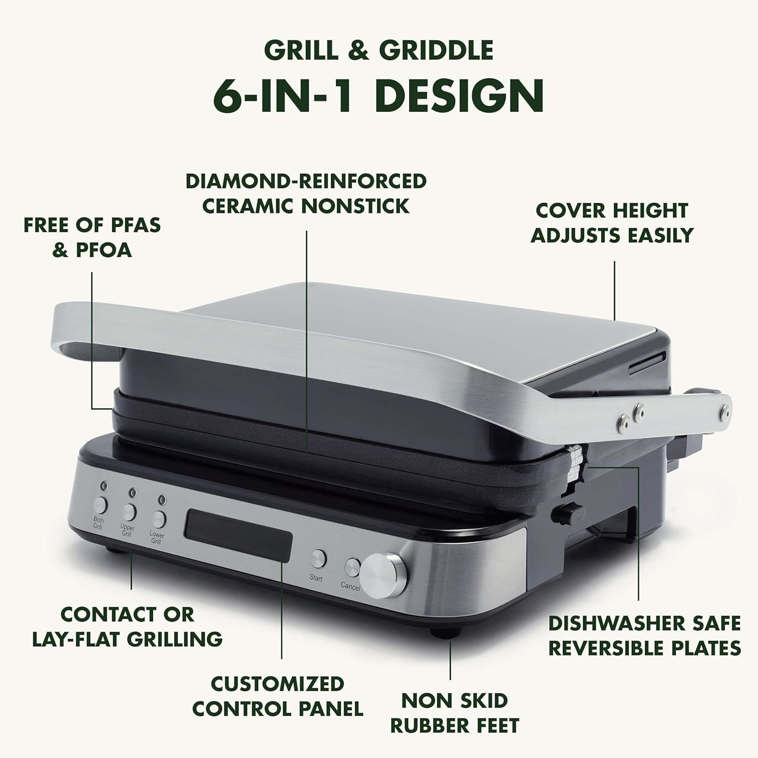 Chefman Portable Compact Grill, Dual Use Electric Grill Griddle, Nonstick,  Black