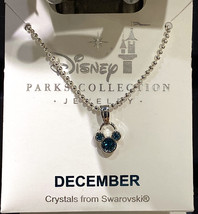 Disney Parks Mickey Mouse Faux Zircon December Birthstone Necklace Silver Color 