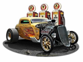 1933 Blown Coupe Yellow Flamed Hot Rod with Frontier Gas Plasma Cut Metal Sign - $45.00