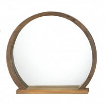 Rustic Look Country Round Wooden Entry Wall Mirror Small Shelf Chic Decor - $75.50