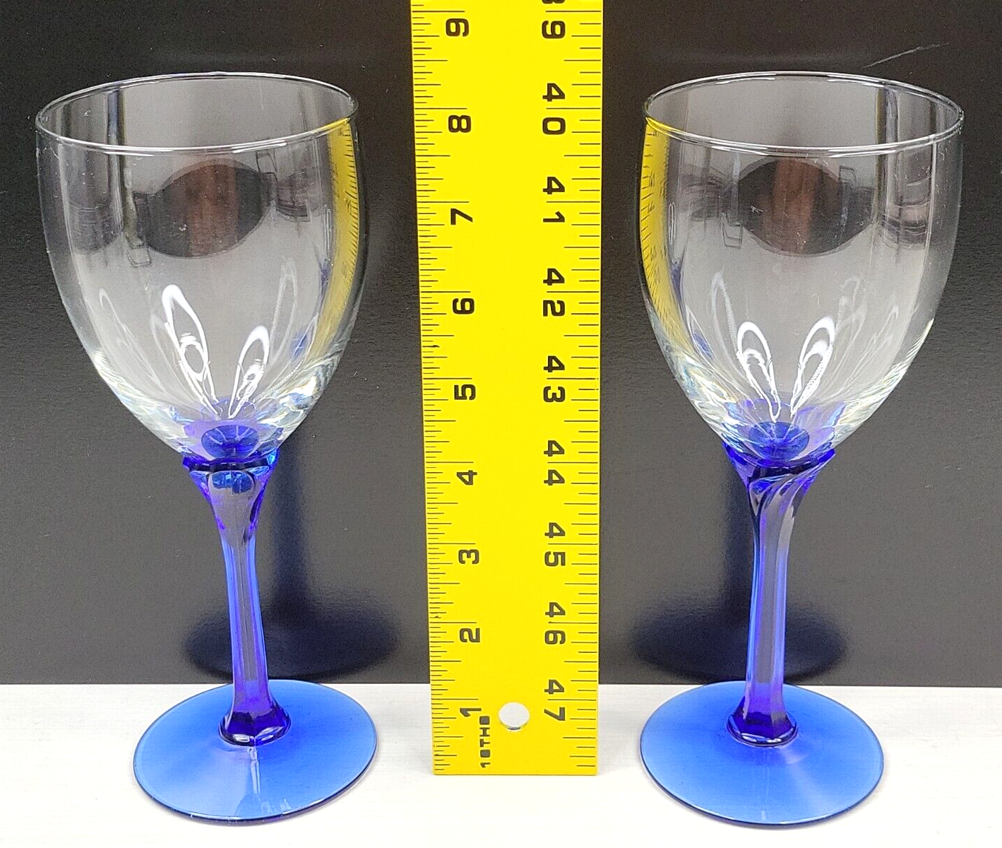 2 Libbey Domaine Blue 6 oz Champagne Flutes, Clear Bowl, Cobalt Tulip Stem