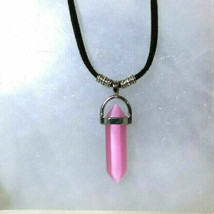 Pink Cats Eye Necklace Pendant Pendulum Natural Stone Handcrafted Reiki - $6.50