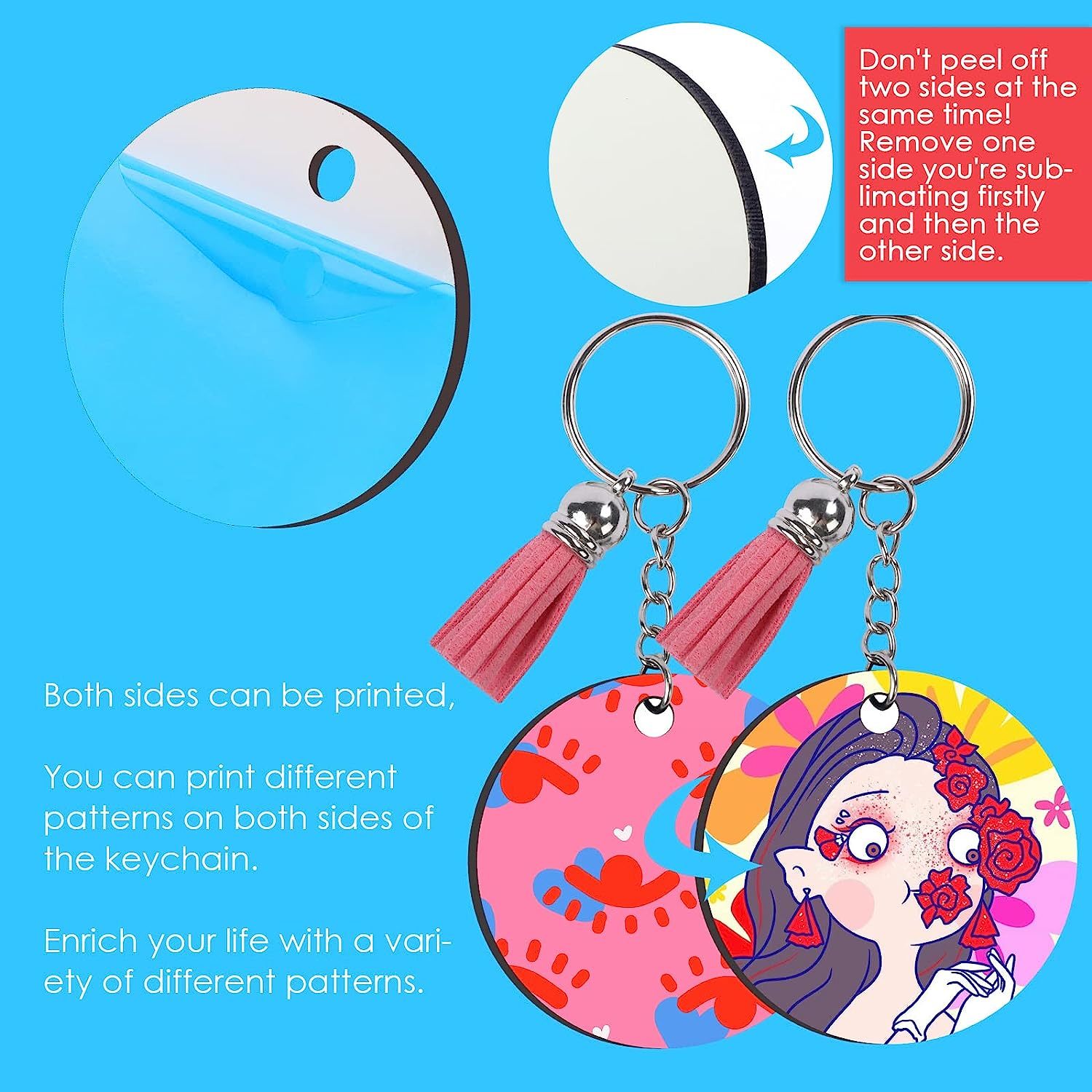 120Pcs DIY MDF Sublimation Blanks Keychain Bulk with Key Ring