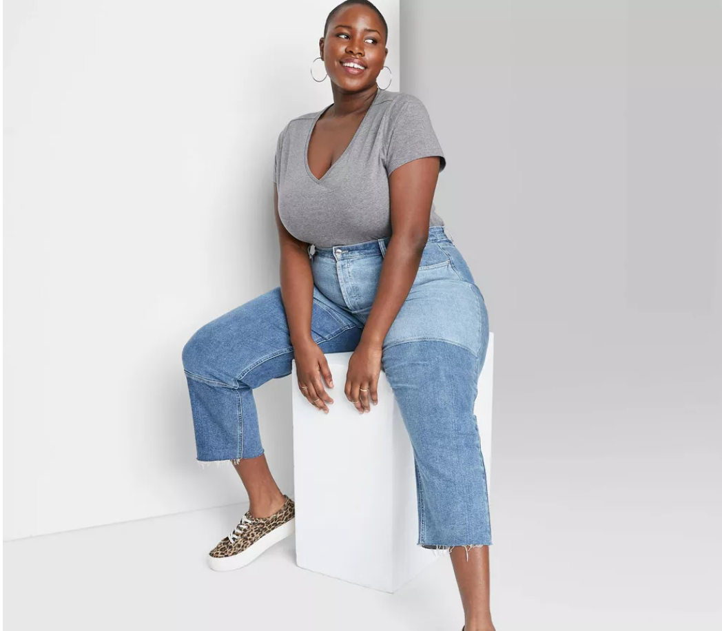 Women's Plus Size Short Sleeve VNeck Cropped TShirt Wild Fable Tops