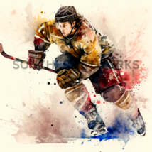 Sports edition, watercolor painting, hockey player, kids room art #1 of 4  - $1.99