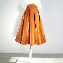 Women Satin Polyester Pleated Skirt Outfit RUST Pleated Midi Party Skirt Plus image 2