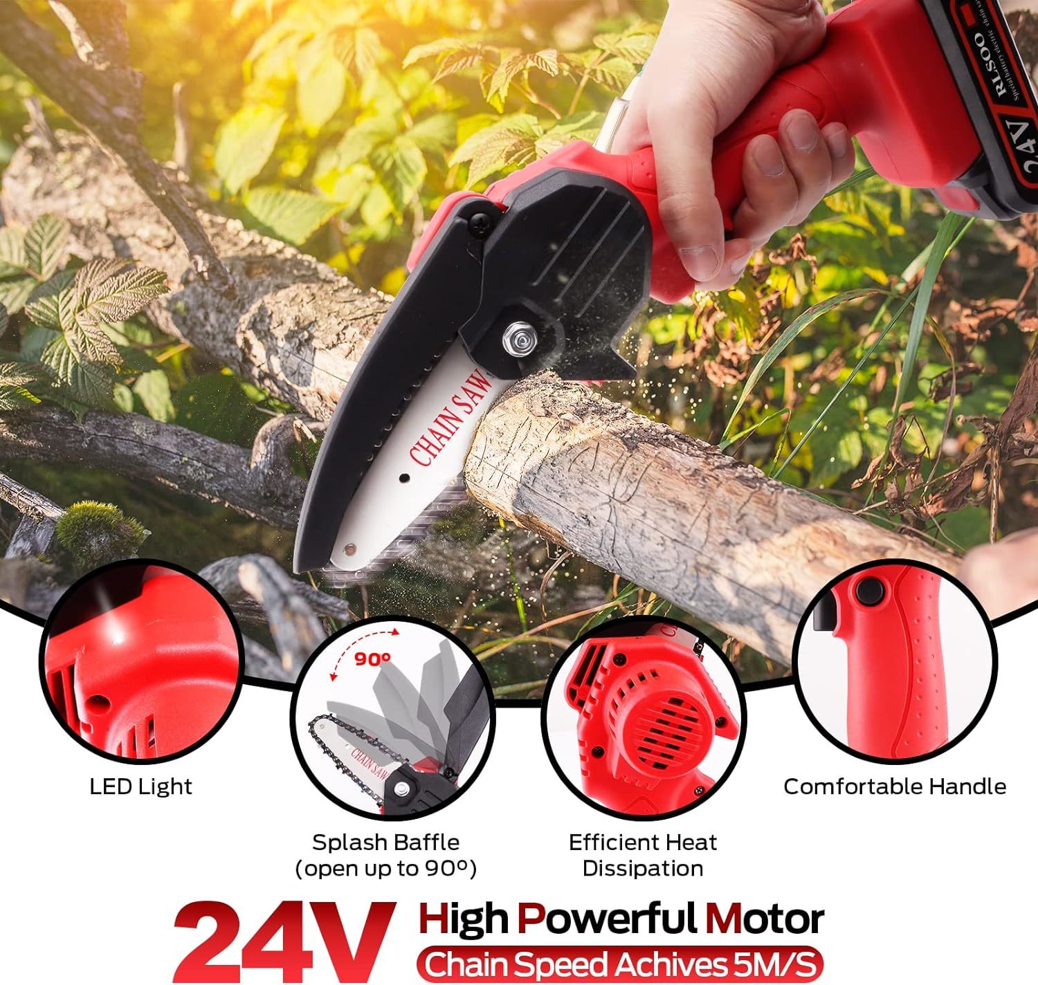 Mini Chainsaw, O-CONN 4 Inch Cordless Handheld Electric Chainsaw