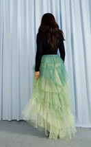 Green High-low Tiered Tulle Skirt Outfit Womens Green Layered Skirt Plus Size image 6