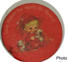 Vintage Hallmark Red Button Pin Love Makes the World go Round - $5.99