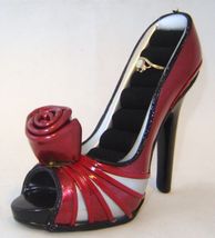 Ring Holder Red Faux Leather 4.5" High Stiletto Shoe Black Velvet Poly Stone image 3