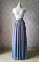 Gray High Waisted Long Tulle Skirt Custom Plus Size Bridesmaid Maxi Tulle Skirt