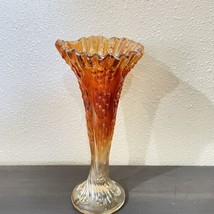 FENTON &quot;KNOTTED BEADS&quot; CRIMPED TOP IRIDESCENT MARIGOLD CARNIVAL GLASS VA... - $28.04