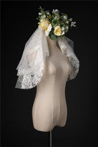 Shoulder Length Wedding Bridal Veils Layer Flower Lace Tulle White Bridal Veils  image 3