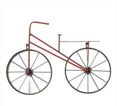 Red Bicycle Wall Plaque 26" Long Vintage Retro Design Metal Black Spoke Wheels