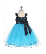 Stunning Girl&#39;s Chic Turquoise/Black Flower Girl Pageant Party Dress, USA - $42.99