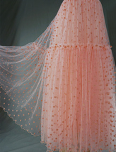 Peach Polka Dot Long Tulle Skirt Peach Tiered Tulle Skirt Holiday Outfit Plus image 5
