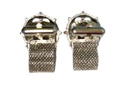Vintage Swank Clear Glass Silver Tone Mesh Strap Wrap Around Cuff Links Set image 3