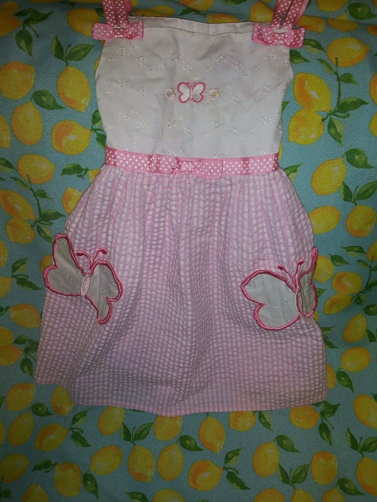 Primary image for Youngland Baby Girls Butterfly Gingham Pink & White Strapless Dress Sz 3t