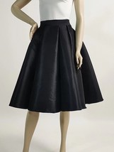 BLACK Knee Length Pleated Skirt A-line Black Taffeta Pleated Party Skirt Outfit