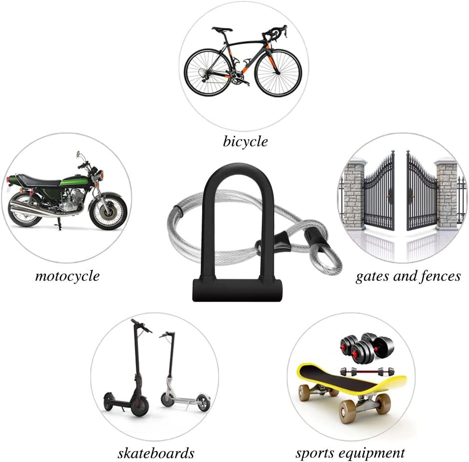 Bike U Lock,20mm Heavy Duty Combination Bicycle D Lock Shackle 4ft Length  Security Cable with Sturdy Mounting Bracket and Key Anti Theft Bicycle