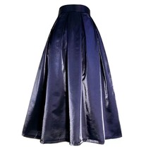 Women NAVY BLUE Satin Midi Skirt Pleated Midi Skirt Outfit Vintage Party Skirt 