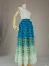 Sage Green Blue Layered Tulle Skirt High Waisted Tiered Tulle Maxi Skirt image 3
