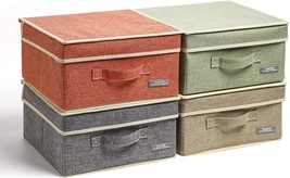 Small 4 Pack Fabric Stroage Box With Lids, Linen Foldable Stroage Box, Y... - $42.98