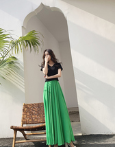 Women Green Chiffon Maxi Skirt Summer Bridesmaid Long Chiffon Skirt High Waist image 4