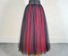 Lady Black Red Midi Tulle Skirt Outfit High Waisted Midi Party Skirt Custom Size image 1