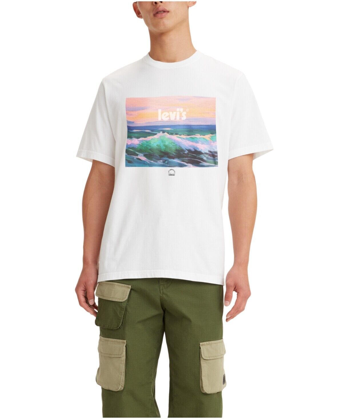 levi's white men's waves poster logo short sleeve crew neck t-shirt, l