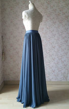 Dusty Blue Full Maxi Skirt Plus Size Chiffon Bridesmaid Skirt Wedding Outfit image 12